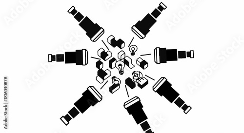 Diverse ideas and perspectives radiating from a central brainstorm session.