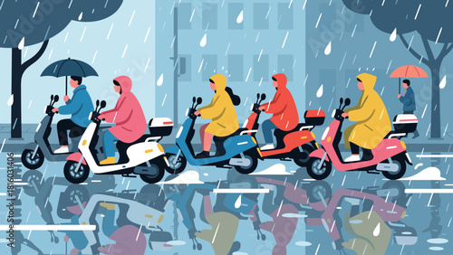 Rainy Day Scooter Commute in the City