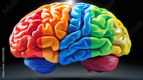 A colorful human brain model highlighting different regions
