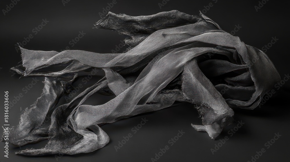 Fototapeta premium Dark textile with frayed edges threatening to unravel in dramatic studio lighting