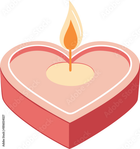 Heart-Shaped Candle Illustration with Burning Flame