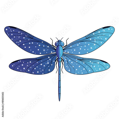 Ethereal dragonfly illustration with celestial wings on pristine background depicting metamorphosis