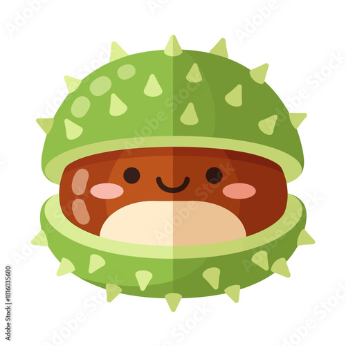 Delightful chestnut cartoon illustration evoking joy with playful charm and simplicity featuring
