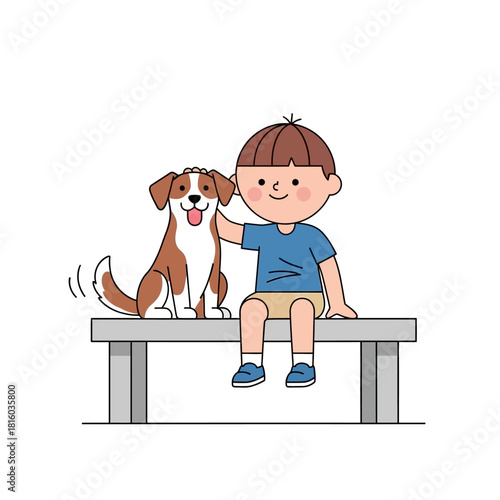 Joyful companionship: a child's affection for their dog in a heartwarming sketch illustration