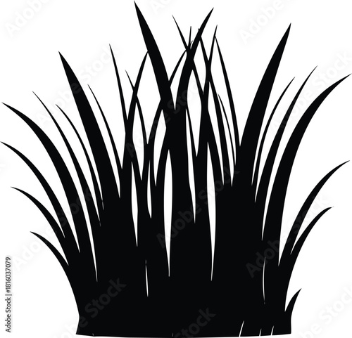 A simple black silhouette of tall blades of grass growing close together
