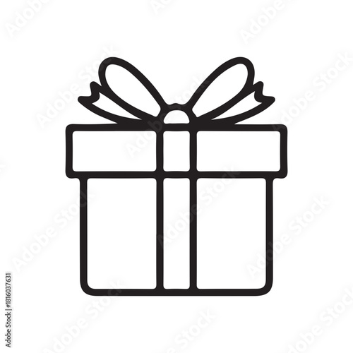 A simple black and white illustration of a gift box tied with a ribbon, perfect for celebrating special occasions