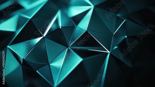 Polished aluminum geometric lattice structure with teal illumination