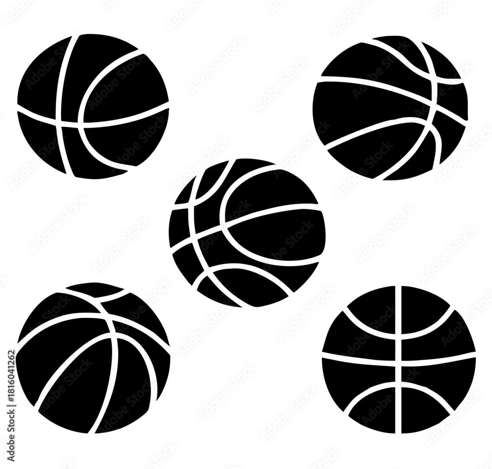 Obraz premium basketball silhouettes set icon. Set of basketball balls isolated on white background.
