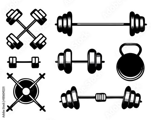 barbell icon set, vector illustration on white background