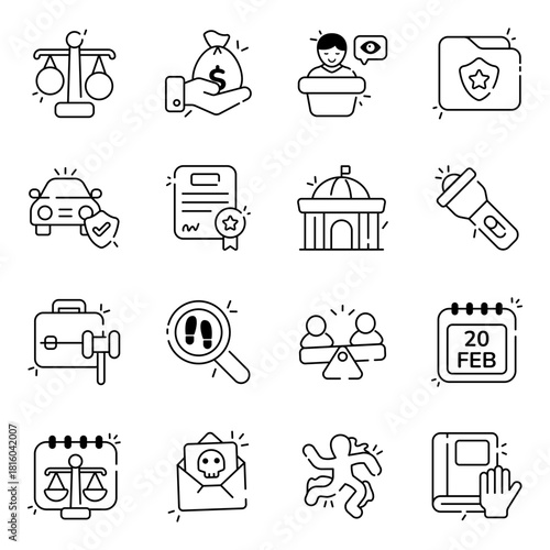 Set of Justice and Fairness linear Icons 