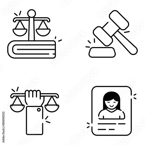 Set of Justice, Law and Fairness linear Icons 