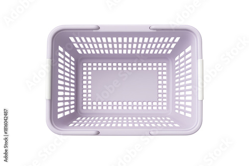 White Plastic Shopping Basket Top View, Modern Wire Design Storage Crate, Minimalist Retail Basket with Copper Handle, Aesthetic Perforated Storage Container, Empty Supermarket Basket Overhead Shot