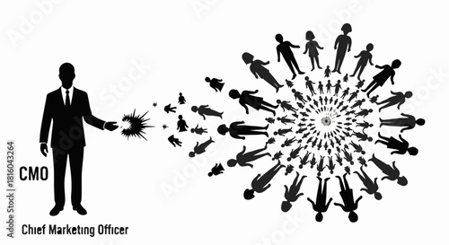 Chief Marketing Officer orchestrating a diverse team into a cohesive circle of collaboration.