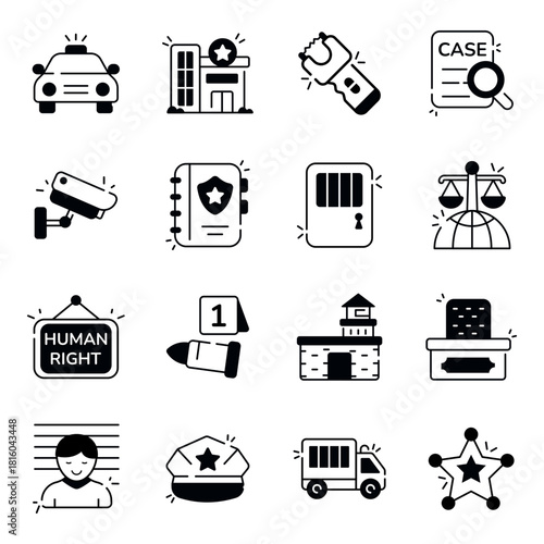 Set of Law and Justice Solid Icons 
