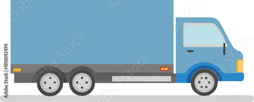 A simple illustration of a blue delivery truck with a rectangular cargo box