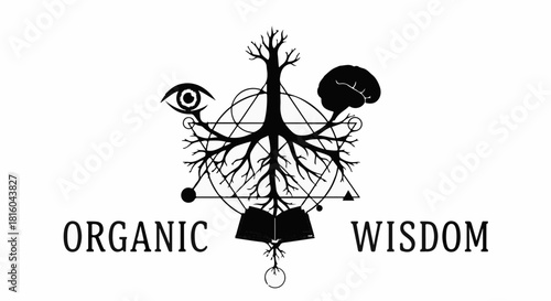 Symbolic illustration of organic wisdom connecting mind, knowledge, and insight