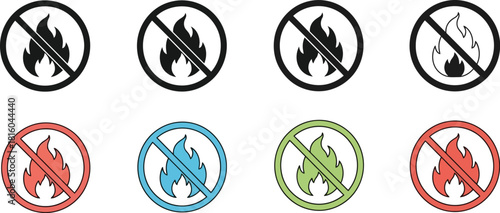 Collection of no fire icons displayed in various colors and styles