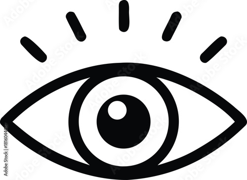 A simple black and white illustration depicting a single human eye with radiating