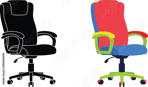 Two gaming chairs presented in contrasting color schemes and styles