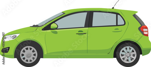 A bright green side view of a modern compact hatchback car illustration