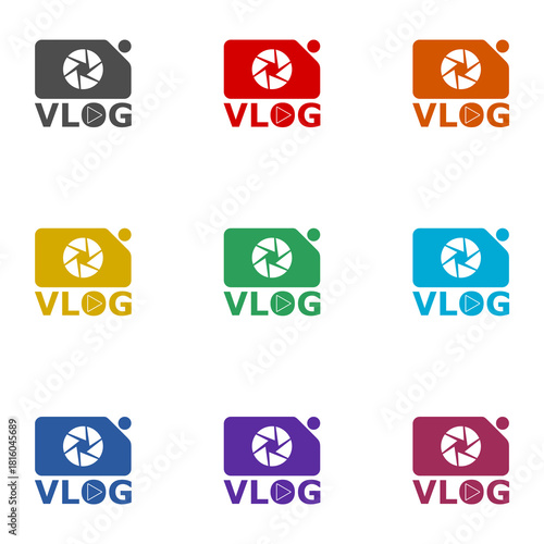 VLOG sign icon isolated on white background. Set icons colorful