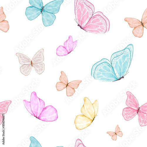 Papel borboletas coloridas em aquarela. PNG sem fundo. Borboletas nas cores rosa, amarelo, laranja, verde água, marrom