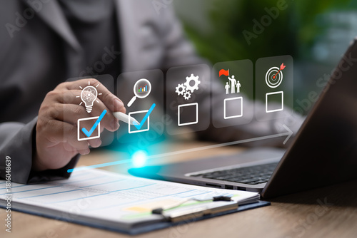 Business Startup, Investment Goals, Businessman Tracking Progress, Monitoring Performance Metrics, Managing Strategic Plans, Driving Rapid Growth Through Efficient Workflow, Continuous Improvement