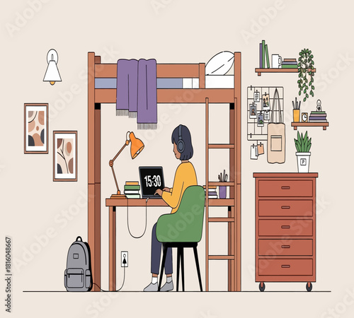 Illustration of an illustration depicting a stylish person with dreadlocks in a blue suit jacket, exhaling smoke from a cigarette, portraying a moment of contemplation or relaxation