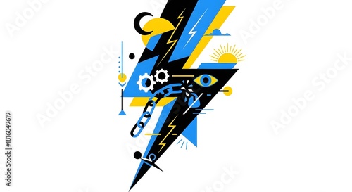 Wallpaper Mural Abstract Lightning Bolt with Gears and Eye Symbol. Torontodigital.ca