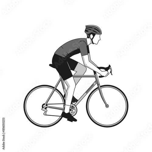 Cyclist illustration with monochrome tones showcasing outdoor pursuit of fitness and speed