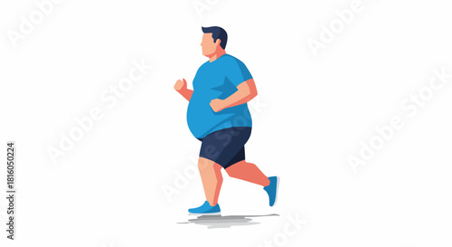 Determined Overweight Man Jogging for Fitness Goal