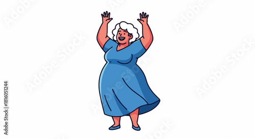 Enthusiastic Mature Woman with Arms Raised in Celebration