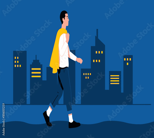 Illustration of a confident superhero figure, viewed from behind, stands tall with a flowing red cape against a subtle city skyline, symbolizing success, leadership, and ambition