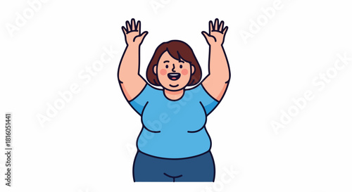 Enthusiastic Woman Raising Hands in Joyful Celebration