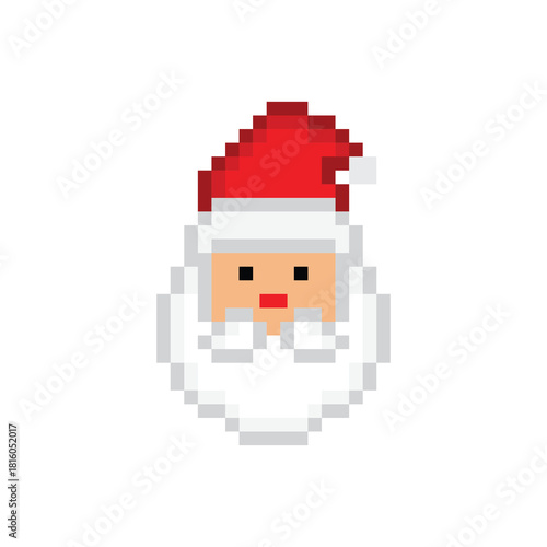 pixel 8 bit Santa Claus head 2026 New Year vector icon art for computer game	