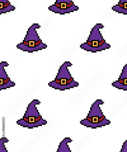 pixel witch hat Seamless Pattern texture Halloween party background art for 8 bit game	
