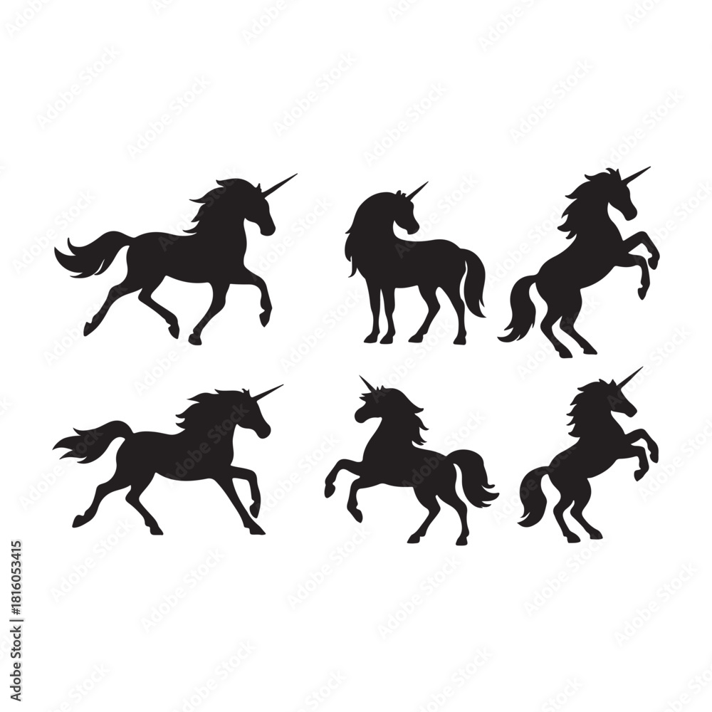 Fototapeta premium “Unicorns in Motion: A Fantastical Parade of Equine Magic Across Fields, Skies, and Dreams”