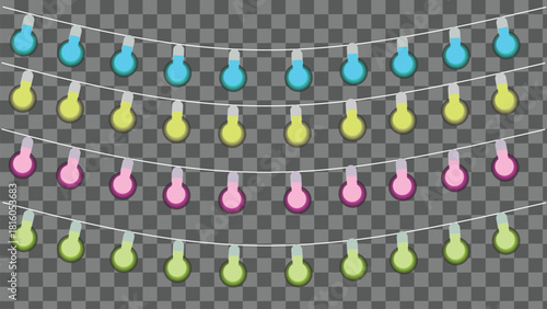 Colorful christmas lights string decoration isolated on transparent background