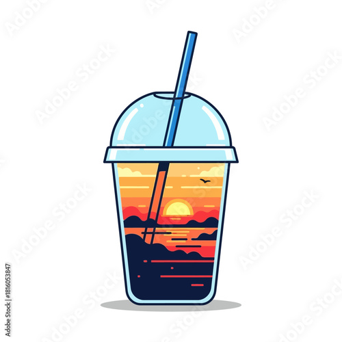 Sunrise infused drink with stunning design capturing the serene essence of seaside retreat