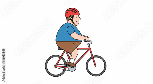 Man Rides Bicycle with Red Helmet for Fitness
