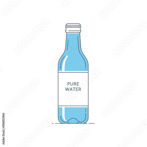 Elegant bottle of pure water minimalist outline design capturing refreshing hydration in a glass