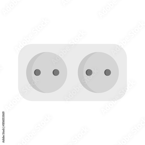 A dual-hole power socket in white, featuring a simple and clear design. Ideal for electrical illustrations, technical diagrams, home and office icons, energy visuals, and modern vector graphics.