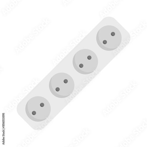 A four-hole white power socket illustration with a balanced and functional design. Perfect for home, office, or technical visuals, electrical diagrams, energy icons, and modern vector graphics.
