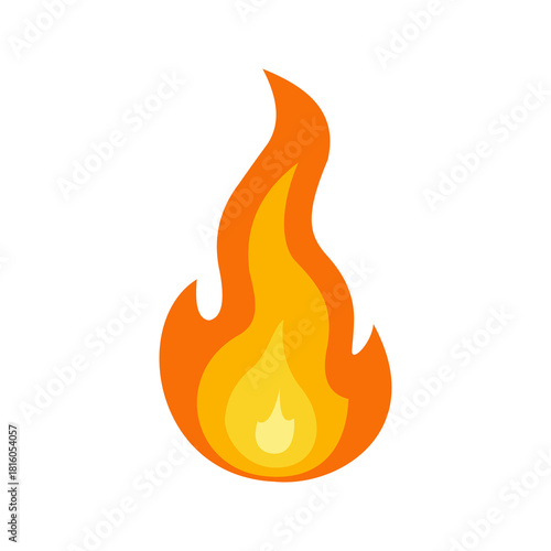 A simple fire illustration with clean shapes and minimal curves, showing a bright flame in warm orange tones. Ideal for icons, apps, kids graphics, warning signs, and lightweight visuals.