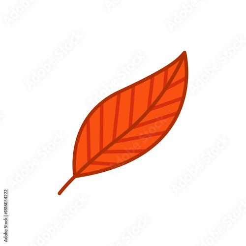 A single pointed leaf in warm red-orange tones with a smooth shape and clean outline. Ideal for autumn themes, decorative elements, natural logos, seasonal graphics, and botanical illustrations.