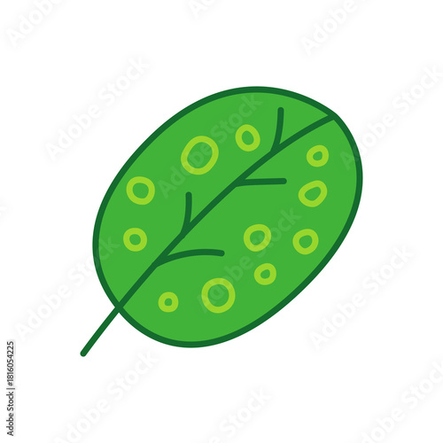 A green oval leaf decorated with small circular spots, giving it a fresh and lively botanical appearance. Perfect for nature designs, decorative patterns, eco-themed visuals