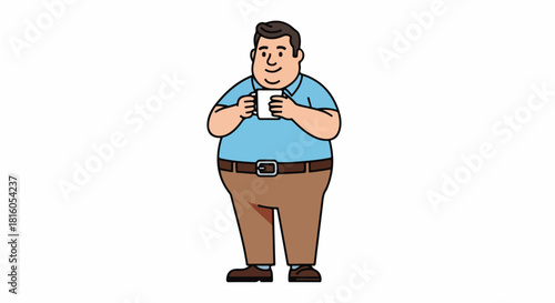 Man with Coffee Cup Standing Still on White Background