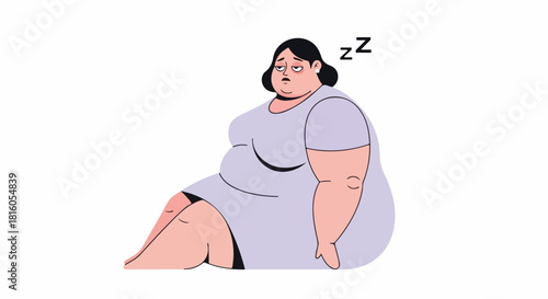 Oversized Woman Taking a Nap, Seated in Lilac Dress