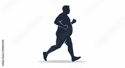 Overweight Man Running to Improve Fitness and Lose Weight