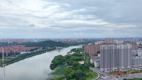 Wallpaper Mural Aerial view of the urban landscape of Linqu, Shandong, China Torontodigital.ca